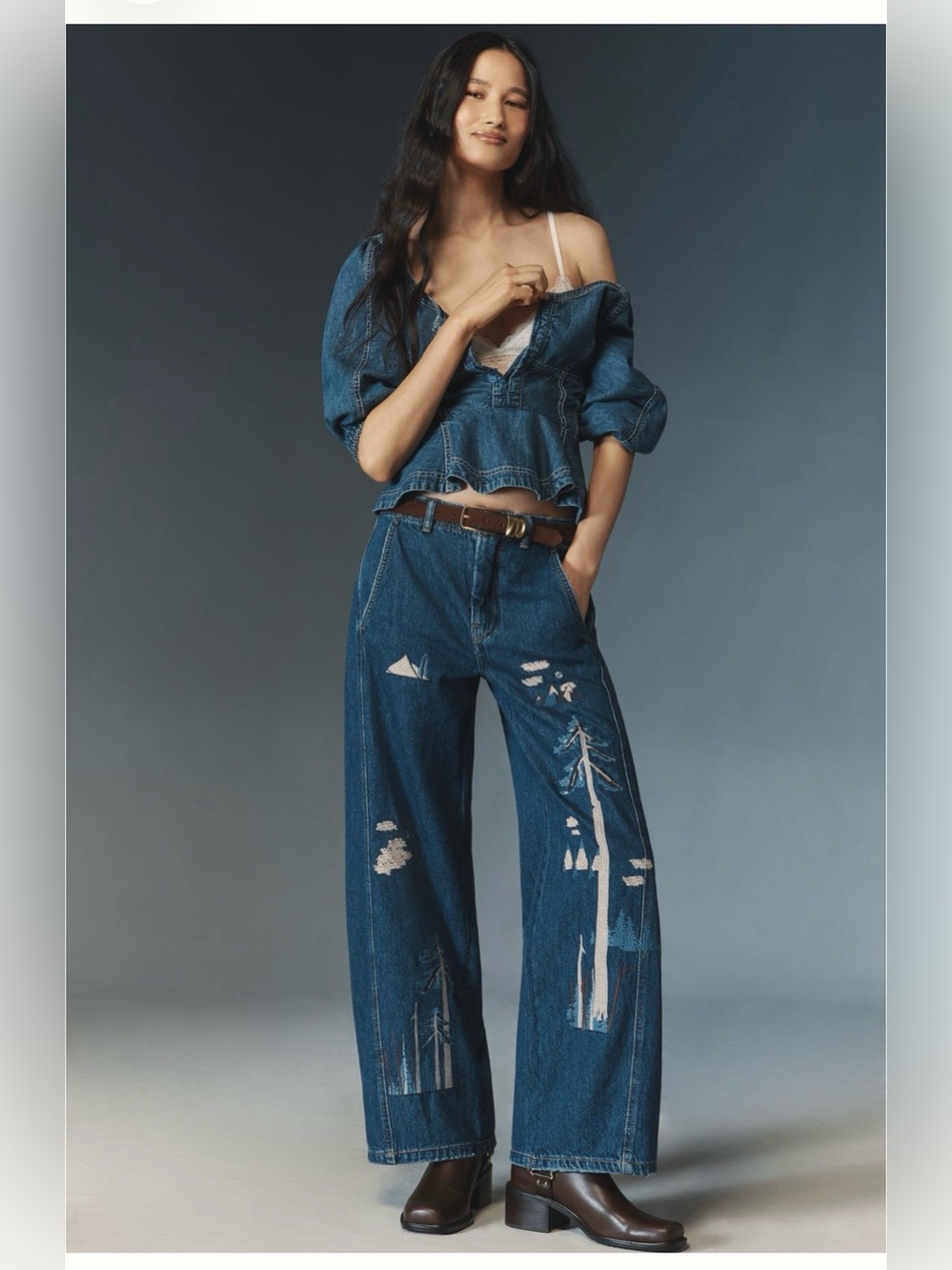 Anthropologie The Lex Embroidered High Rise Taper Jeans